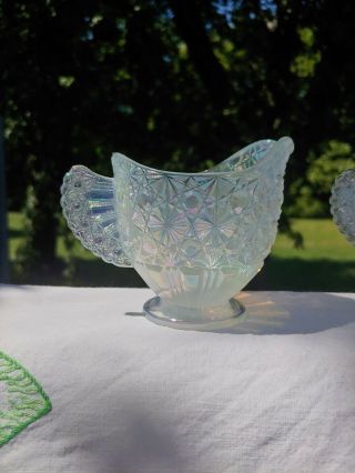 Fenton White Opalescent Daisy and Button cream and sugar set c.  early 2000 ' s 3