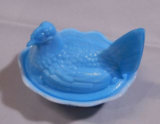Fenton Slag Glass Hen On Nest Blue - White Swirl 5 1/2 X 4 1/4 " 4 1/2 " Tall
