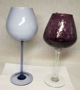 2 Large Vintage Amethyst Purple Art Glass Brandy Snifters Murano ?