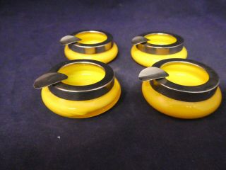 Four Czech Hand Blown Vintage Ash Trays With Metal Bands Signed