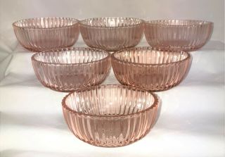 6 Anchor Hocking Queen Mary Pink 4 1/4 " Berry Bowls