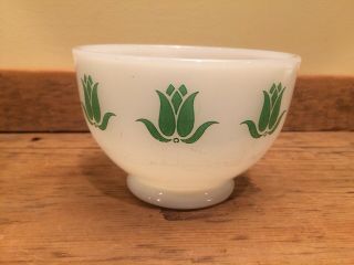 Fire King Green Tulip Milk Glass Bowl Vintage Cereal Cottage Cheese Bowl Flower