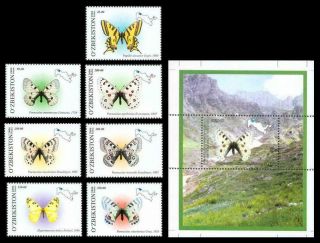 [uzb] Uzbekistan 2006 Butterflies Set Of 7 Stamps,  S/s