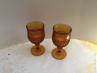 2 Amber Depression Glass Goblets Pattern American