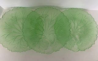 3 Vintage Indiana Glass Pebble Leaf Green 8 1/2 " Luncheon Plates Usa
