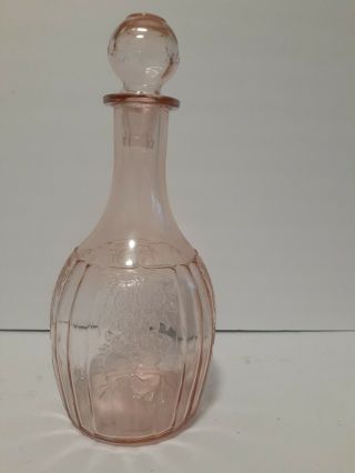 Mayfair Vintage Open Rose Decanter Anchor Hocking Pink Depression Glass 1931 - 37
