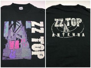 Vintage Mens L 1994 90s Zz Top Antenna Rock Album Concert Tour Black T - Shirt