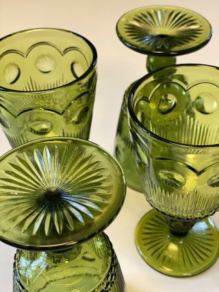Vintage Set Of 4 Bartlett Collins Manhattan Bullseye Green Water Goblets 5 7/8 "