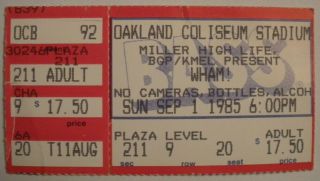 Wham George Michael Concert Ticket Stub Oakland Coliseum Stadium Ca.  1985