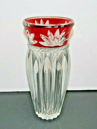 Ruby Red To Clear Cut Crystal Glass Vase 5lb 10oz,  11 3/4 " Tall