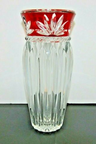 Ruby Red to Clear Cut Crystal Glass Vase 5lb 10oz,  11 3/4 