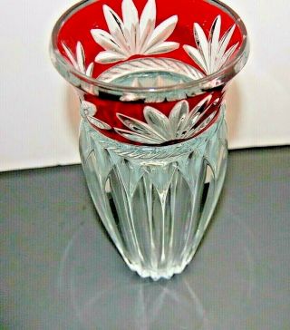 Ruby Red to Clear Cut Crystal Glass Vase 5lb 10oz,  11 3/4 