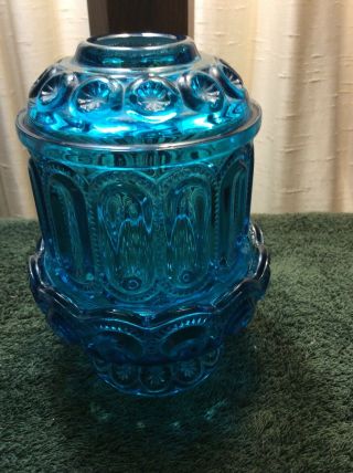 Vintage L E Smith Moon And Stars Blue Fairy / Courting Lamp Candle Holder