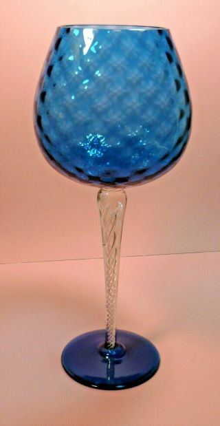 Vintage Empoli Glass Blue Goblet Vase Italian Art Glass 36 Cm Encased Twist Stem