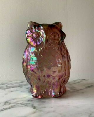 Large Vintage Fenton Pink Carnival Glass Owl Figurine In