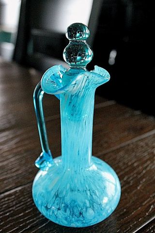 Mcm Vintage Rainbow Glass Hand Blown Cruet Spatter Glass Vase