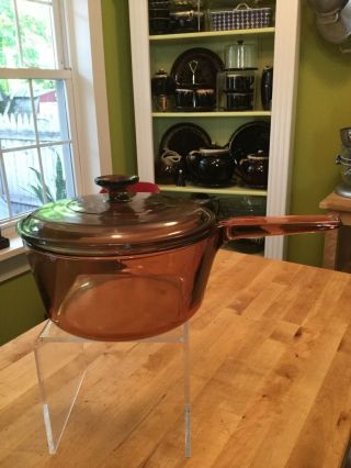 Vintage Corning Visions 2.  5 L Handled 8” Saucepan W Lid Amber