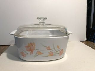 Vintage Corning Ware Peach Floral 5l Dutch Oven With Cover A - 5 - B