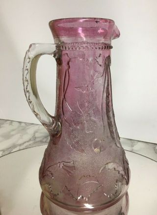 Antique Us Glass Co Eapg Delaware Water Pitcher 9.  5” Cranberry Stain