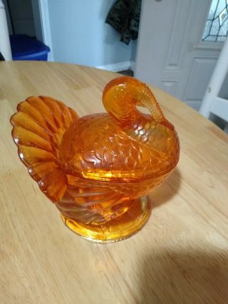 Vintage Turkey Le Smith Amber Glass Candy Dish Bowl
