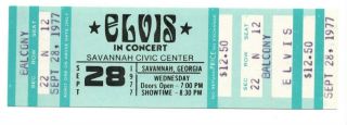 Rare 1977 Elvis Presley Savannah,  Ga Concert Ticket