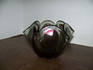 Vintage Viking Rose Vase Smoke Glass Handkerchief Bowl W/label