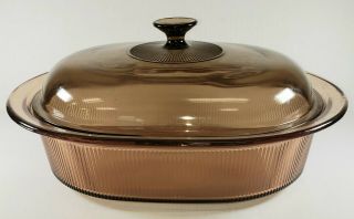 Corning Pyrex Vision Amber - 4 Quarts Ribbed Oval Roaster Cooker With Lid V - 34 - B