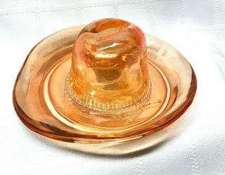 Vintage Marigold Carnival Glass Western Cowboy Hat Trinket Dish Ashtray