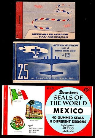 Mexico Seals Stamps Labels Mexicana Aviacion Aereo Panam 2,  1 Booklets Ppdus