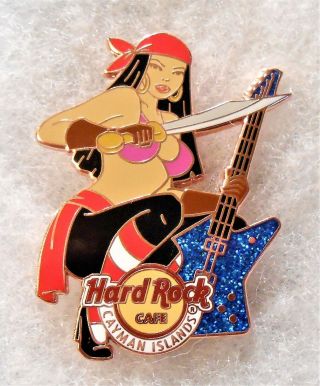 Hard Rock Cafe Cayman Islands Sexy Pirate Girl Sword & Blue Guitar Pin 525911