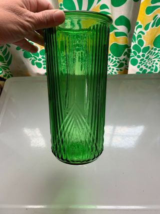 Vintage Hoosier Green Glass Flower Vase 4101 Depression Era,  Deco Style Sturdy