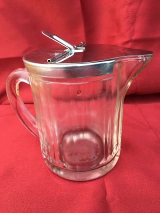 Vintage Diner Syrup Pitcher W/ Metal Lid Indiana Glass 1966 Bloomfield Ind.  Inc
