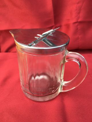 Vintage Diner Syrup Pitcher w/ Metal Lid Indiana Glass 1966 Bloomfield Ind.  Inc 2