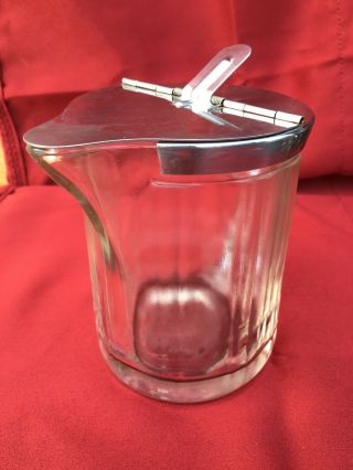 Vintage Diner Syrup Pitcher w/ Metal Lid Indiana Glass 1966 Bloomfield Ind.  Inc 3