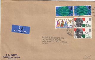 G1572 Uk Gandhi Stamps On England Sussex Jan 1970 Cds Airmail Cover To Usa