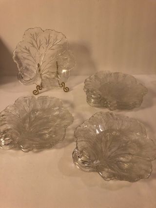 Vintage Set Of 8 Clear Glass Cabbage Leaf Plates 6 Inch