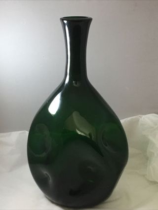 Blenko Large Vintage 12 " Studio Art Glass Vase Dark Emerald Green Dimpled