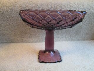 Vintage Le Smith Trellis Weave Compote Candy Dish Purple Amethyst Pedestal Glass