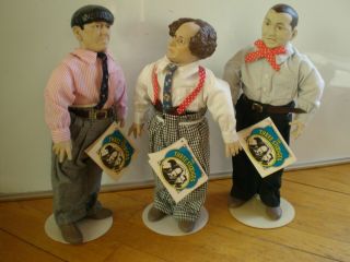 The Three Stooges Hamilton 1988 Larry Moe Curly 14 " Dolls W Stands Tags