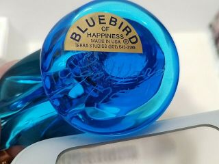 LEO WARD Signed Bluebird of Happiness Glass Bird Figurine 2001 3