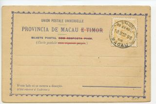 China / Macau 1898 Post Card 5c Or - Yellow Pmk Macau - Cancelled To Order