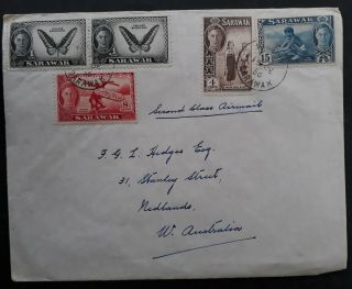 Rare 1956 Sarawak Cover Ties 5 Stamps Cancelled Kuching To Australia