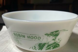 Vintage Hazel Atlas White Milk Glass Green Robin Hood Cup Mug & Cereal Bowl 3