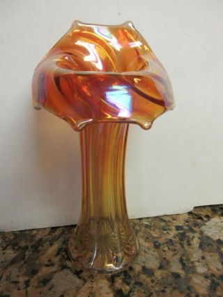 Vintage Marigold Iridescent Carnival Glass Jack In The Pulpit Vase