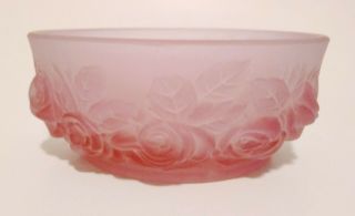 France Verlys Pink Satin Glass Bowl Floral Roses French