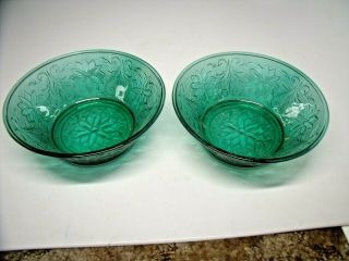 2 Tiara Indiana Glass Spruce Green Sandwich 8 1/4 " Serving Bowls