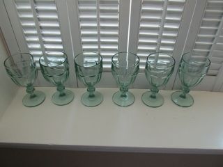 Set Of 6 Libbey Spanish Green Duratuff Water Goblets