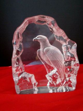Mats Jonasson Etched Crystal American Eagle Sculpture Sweden Reverse Carved