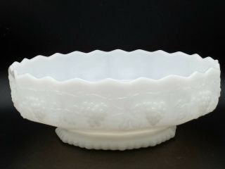 Vintage Anchor Hocking Fire King White Milk Glass Grapes Large Centerpiece Bowl
