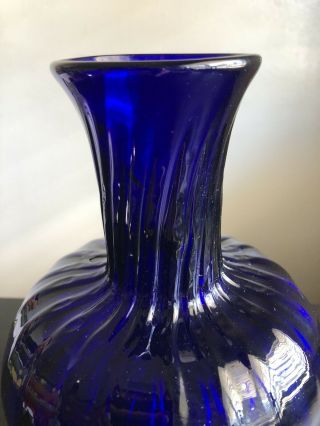 Vintage Blue Cobalt Blown Art Glass Vase Swirled Design Interior Decor 3